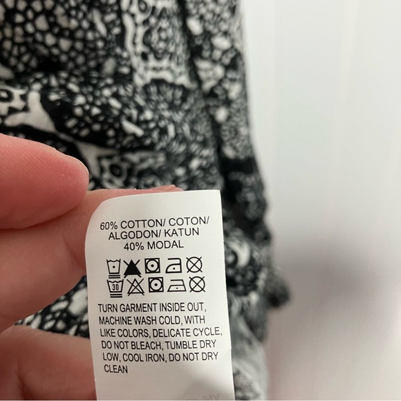 Lucky Brand Top Large Black White Geometric 3/4 Sleeve Boho Fall Casual - Picture 5 of 6
